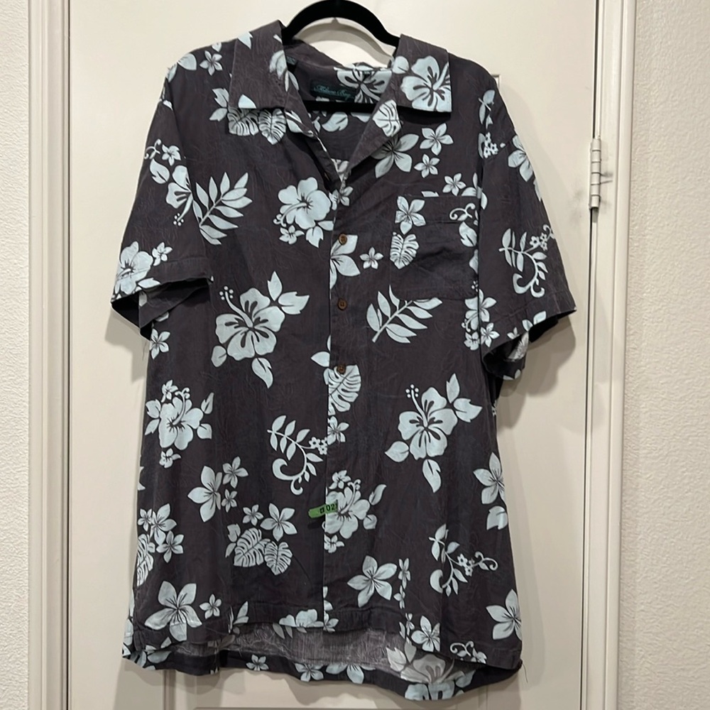 Milano Bay Vintage Floral Hawaiian Shirt - XXL Grey and blue Cotton Blend GUC